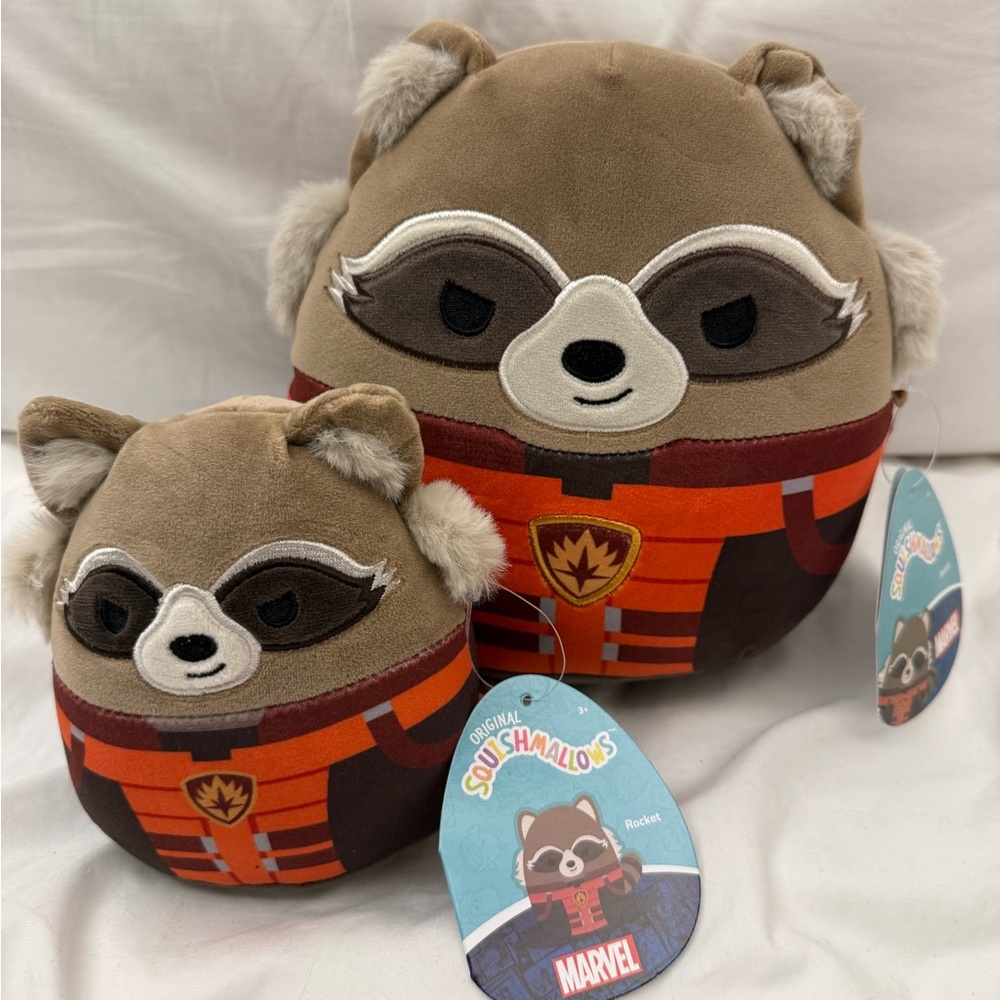 (2) NEW Squishmallows 5” + 8” Inch Rocket Raccoon Marvel GUARDIANS OF THE GALAXY